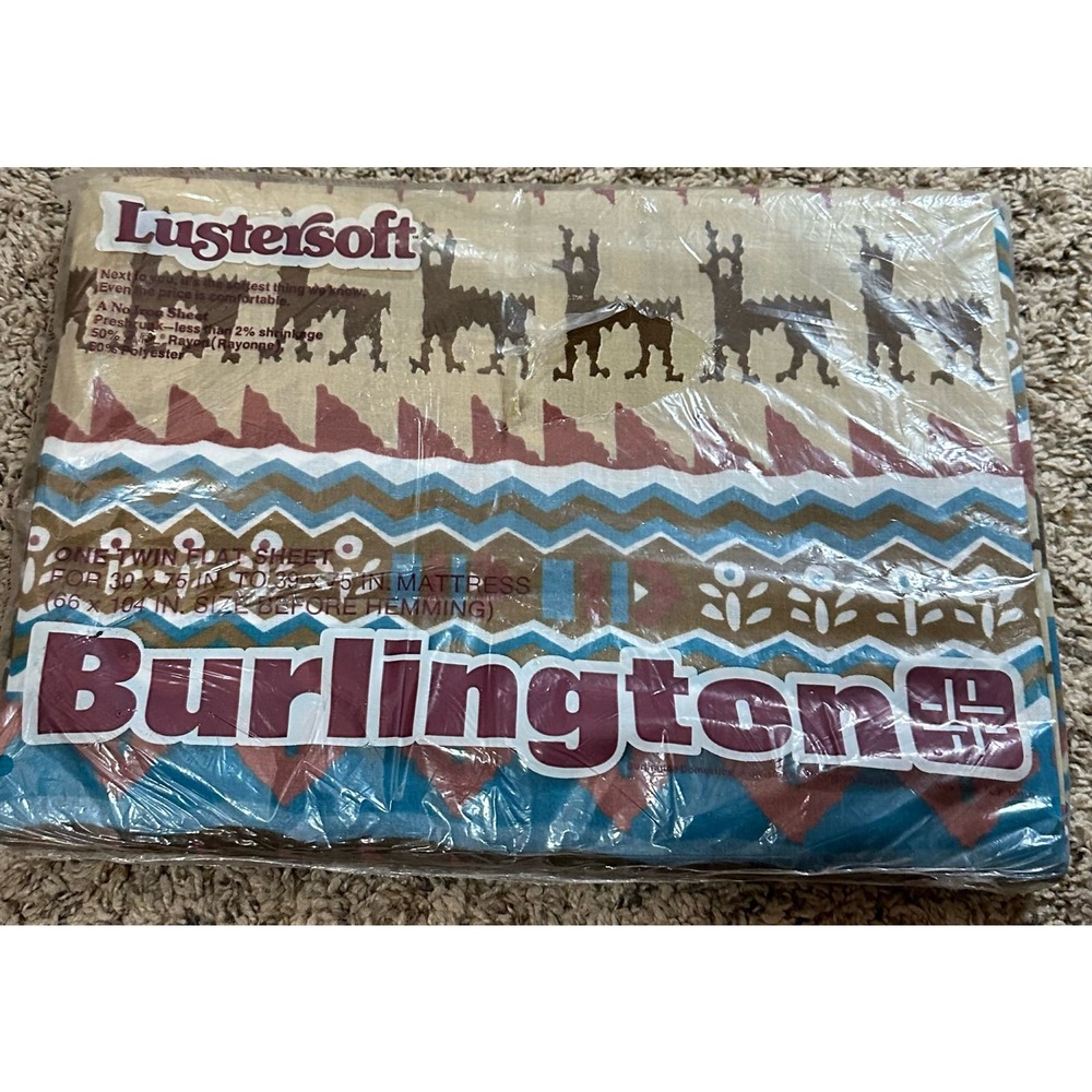Vintage Burlington LusterSoft Aztec Print Flat Sheet new